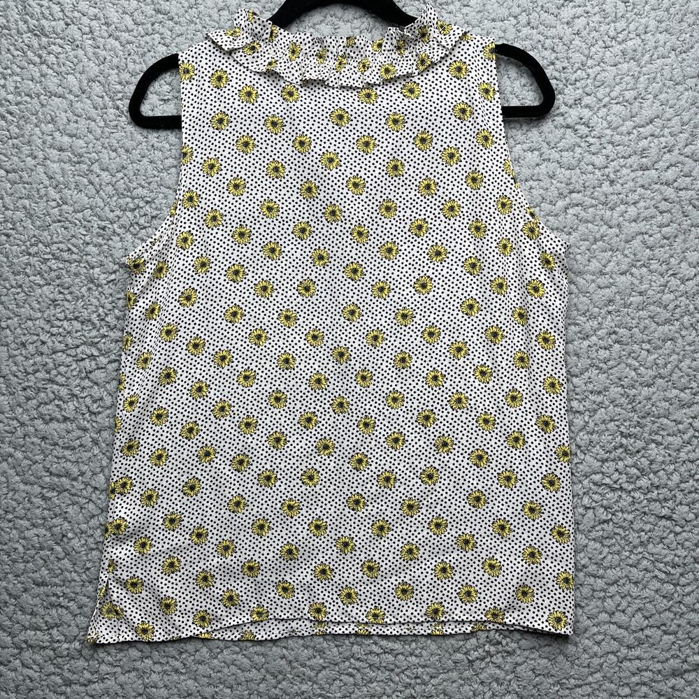 Talbots Top Medium Petite MP Sleeveless Shell Sunflower Print Ruffle Blouse - Picture 6 of 7